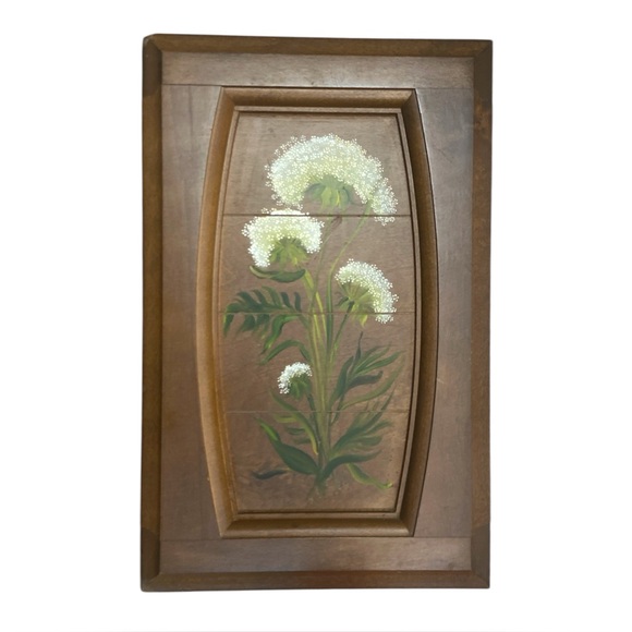 Hand-Painted Queen Anne’s Lace Folk Art Wood Wall Hanging Rustic Floral 16.5”